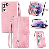olcso Samsung-tokok-telefon Ügy Kompatibilitás Samsung Galaxy S23 S22 S21 S20 Ultra Plus FE A54 A34 A14 A73 A53 A33 S10 Plus A32 A52 A13 A51 S25 Ultra Pénztárca kártya tok Flip Cipzár csuklópánttal Egyszínű PU bőr