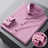 economico Camicie Button Down da uomo-Per uomo Camicie Camicia abbottonata Elasticizzato Tinta unita / tinta unita Matrimonio Ufficio Nero Bianco Rosa Blu marino Manica lunga Collo ripiegabile Primavera &amp; Autunno Abbigliamento Sexy