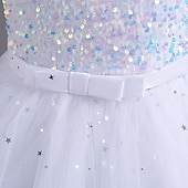 abordables Robes à Fleurs pour Filles-Robe de Demoiselle d&#039;Honneur Fille Fille Robe Robe de fête Utilisation Mariage Soirée Elégant Princesse Paillettes Maille Paillette Sans Manches Col Ras du Cou Blanche Rouge 3-13 ans