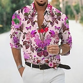 abordables Imprimé Floral-Homme Chemise Décontractée manche longue Designer Rétro Occasionnel Vacances Sortir Club Automne Printemps &amp; Automne Col classique Imprimé Bleu Violet Vert Gris