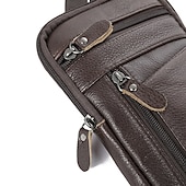 baratos Bolsas para Homem-bolsa transversal de couro masculina – bolsa de ombro vintage com vários bolsos para viagens e uso diário