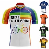 voordelige Heren shirts-21Grams Voor heren Wielrenshirt Korte mouw Fietsen Kleding Bovenlichaam met 3 achterzakken Bergracen Wegwielrennen Ademend Zacht Sneldrogend Achterzak Zwart Wit Geel Regenboog Polyester Sport Kleding