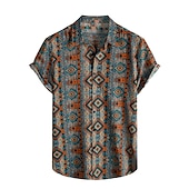 economico Modello etnico-Per uomo Tribale Vintage ▾ Etnico Camicia Camicia con bottoni Manica corta Tropicale Di tendenza Hawaiano Informale Per eventi Spiaggia Estate Primavera Collo ripiegabile Stampa Bottone giù Blu