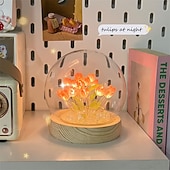 Недорогие Декоративные огни-DIY Ночной Светильник Тюльпан Имитация Цветка Спальня Подарок INS Светильник для Сна Подарок на День Рождения Атмосферный Свет Декор Стола