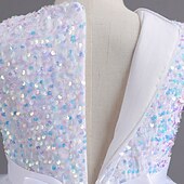 abordables Robes à Fleurs pour Filles-Robe de Demoiselle d&#039;Honneur Fille Fille Robe Robe de fête Utilisation Mariage Soirée Elégant Princesse Paillettes Maille Paillette Sans Manches Col Ras du Cou Blanche Rouge 3-13 ans