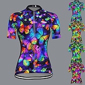 baratos Camisolas femininas-Mulheres Camisa para Ciclismo Borboleta Manga Curta Moto Camisa / Roupas Para Esporte Blusas com 3 bolsos traseiros Ciclismo de Montanha Ciclismo de Estrada Secagem Rápida Tiras Refletoras Bolso