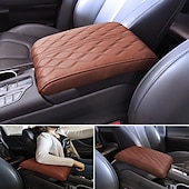 cheap Car Headrests&amp;Waist Cushions-1 Pcs Wave Embroider PU Leather Car Armrest Mat Center Console Arm Rest Protection Cushion Auto Armrests Storage Box Cover Pad