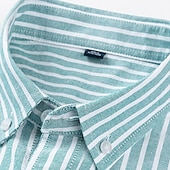 billiga Button Down-skjortor för män-Herr Skjorta Oxford skjorta Randig Bröllop Utomhus Gul Blå Grön Långärmad Fyrkantig hals Vår &amp; Höst Kläder Button-Down