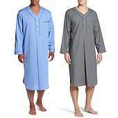 abordables Batas-Hombre Pijamas Ropa de salón Bata de noche Pijama 1 pc Color puro Moda Confort Suave Hogar Cama Poliéster Transpirable Escote en V Manga Larga Básico Primavera Otoño Negro Blanco