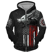 economico felpe con zip da uomo-Per uomo Animali Lupo Felpa con cappuccio Felpe Felpa Felpa con cappuccio a zip intera Manica lunga Felpa con cappuccio Con cappuccio Streetwear Stampa 3D Sportivo Giornaliero Sport Nero Giallo