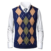 cheap Men&#039;s Pullover Sweater-Men&#039;s Sweater Sweater Vest Pullover Ribbed Knit Knitted Plaid V Neck Stylish Casual Daily Wear Vacation Clothing Apparel Spring &amp;  Fall Camel Black S M L