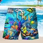 baratos Estampa Oceano-Homens oceano Estampas Abstratas Peixes Calção Justo de Natação Shorts de Natação Bermuda de Surf Cintura Média Havaiana Boho Casual Diário Feriado Com Cordão com forro de malha Cintura elástica
