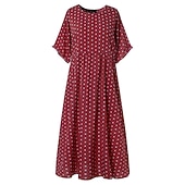 abordables Vestido a Rayas y Geométrico-vestido casual de mujer vestido swing vestido de lunares vestido largo vestido maxi verde azul amarillo manga corta estampado de lunares primavera verano cuello redondo básico diario fin de semana
