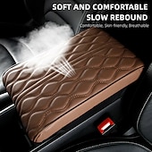 cheap Car Headrests&amp;Waist Cushions-1 Pcs Wave Embroider PU Leather Car Armrest Mat Center Console Arm Rest Protection Cushion Auto Armrests Storage Box Cover Pad