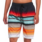 baratos shorts de natação masculinos-Homens Bermuda de Surf Shorts de Natação Calção Justo de Natação Com Cordão com forro de malha Cintura elástica Gradiente Listra Secagem Rápida Curto Casual Diário Feriado Havaiana Boho Azul Laranja