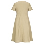 preiswerte Kleider-Damen Schwarz Weiß Armeegrün Sommer Frühling Herbst Maxikleid Leinen-inspirierte Kleider Freizeitkleid Baumwoll-Leinenkleid Elegant Basic Klassisch Outdoor Urlaub Täglich Normale Passform Einfarbig V