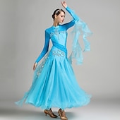 voordelige Ballroom danskleding-Ballroomdansen Kleding Borduurwerk Combinatie Kristallen / Bergkristallen Dames Prestatie Opleiding Lange mouw Netstof Spandex Organza