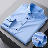 economico Camicie Button Down da uomo-Per uomo Camicie Camicia abbottonata Elasticizzato Tinta unita / tinta unita Matrimonio Ufficio Nero Bianco Rosa Blu marino Manica lunga Collo ripiegabile Primavera &amp; Autunno Abbigliamento Sexy