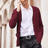 billiga cardigan tröja för män-Herr Tröja Cardigan Tröja Ribbad Sticka Stickat Slät V-hals Mode Ledigt Sport Dagliga kläder Kläder Vår &amp; Höst Vinrött Svart M L XL