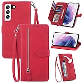 olcso Samsung-tokok-telefon Ügy Kompatibilitás Samsung Galaxy S23 S22 S21 S20 Ultra Plus FE A54 A34 A14 A73 A53 A33 S10 Plus A32 A52 A13 A51 S25 Ultra Pénztárca kártya tok Flip Cipzár csuklópánttal Egyszínű PU bőr