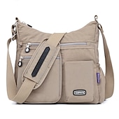 cheap Crossbody Bags-Black Nylon Crossbody Bag for Women – Lightweight Travel Shoulder Bag with Multiple Zipper Pockets