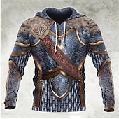 cheap Men&#039;s Pullover Hoodies-Men&#039;s Graphic Prints Armor Hoodie Hoodies Sweatshirt Pullover Hoodie Sweatshirt Long Sleeve Hooded Sweatshirt Hooded Streetwear 3D Print Daily Sports Silver Print Spring &amp;  Fall Designer