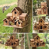 お買い得  裏庭での野鳥観察と野生生物-屋外用の鳥の家、6穴の手作りの木製の鳥の家、外の鳥のためのレトロなヴィラスタイルの大きな鳥の家、裏庭のパティオの装飾