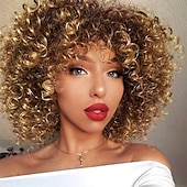abordables Perruques Synthétiques Sans Bonnet-perruques bouclées pour les femmes noires - perruque de cheveux afro afro-américains synthétiques noirs naturels avec une frange