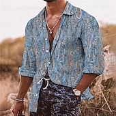 preiswerte Ethnisches Muster-Herren Blumen Hemd Boho-Shirt Langarm Tropisch Sport Strassenmode Outdoor Casual Täglich Herbst Winter Umlegekragen Bedruckt Button-Down Schwarz Rosa Marineblau Blau Purpur