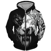 economico felpe con zip da uomo-Per uomo Animali Lupo Felpa con cappuccio Felpe Felpa Felpa con cappuccio a zip intera Manica lunga Felpa con cappuccio Con cappuccio Streetwear Stampa 3D Sportivo Giornaliero Sport Nero Giallo