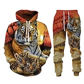 economico Set di Felpe 3D da Uomo-Per uomo Grafico Tigre 2 pezzi Set di felpe 3D Tuta Felpe con cappuccio Manica Lunga Pantaloni lunghi Con Cappuccio Streetwear Designer Essenziale Sport &amp; Outdoor Casuale Sportivo Stampato Primavera