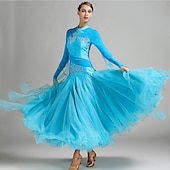 voordelige Ballroom danskleding-Ballroomdansen Kleding Borduurwerk Combinatie Kristallen / Bergkristallen Dames Prestatie Opleiding Lange mouw Netstof Spandex Organza
