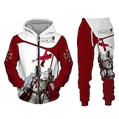 economico Set di Felpe 3D da Uomo-Per uomo Grafico Croce Templare 2 pezzi Set di felpe 3D Tuta Felpe con cappuccio Manica Lunga Pantaloni lunghi Con Cappuccio Streetwear Designer Essenziale Sport &amp; Outdoor Casuale Sportivo Cerniera