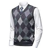 baratos colete de camisolas masculinas-Homens Suéter Colete de moletom Suéteres sociais masculinos Pulôver Estriado Tricotar Tricotado Xadrez Decote V à moda Casual Roupa Diária Férias Roupa Primavera &amp; Outono Camelo Vinho M L XL
