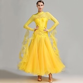 voordelige Ballroom danskleding-Ballroomdansen Kleding Borduurwerk Combinatie Kristallen / Bergkristallen Dames Prestatie Opleiding Lange mouw Netstof Spandex Organza
