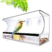 お買い得  裏庭での野鳥観察と野生生物-強力な吸盤付きの窓用鳥の餌箱 - 30x10x13 cmの外側の窓用の屋根と排水穴を備えた透明なアクリル製の鳥の餌箱