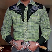 billiga västernskjortor för män-Herr Rutig Grafiska tryck Skjorta Västerländsk skjorta Cowboyskjorta Långärmad Mode Designer Ledigt Utomhus Dagligen Höst vinter Nedvikt Mönster Button-Down Blå Purpur Grön Kaki