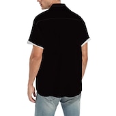 voordelige Heren Bowling Shirt-Voor heren Automatisch Gestreept Overhemd Bowlingshirt Overhemd met knopen Korte mouw Vintage Tropisch Modieus Buiten Strand Zomer Lente Strijkijzer Afdrukken Button-omlaag Zwart En Rood Zwart Rood