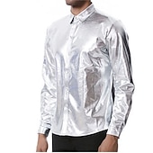 billiga smokingskjortor för män-Herr Smokingskjortor Slät Fest Helgdag Silver Svart Långärmad Nedvikt Vår &amp; Höst Kläder Button-Down