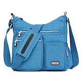 cheap Crossbody Bags-Black Nylon Crossbody Bag for Women – Lightweight Travel Shoulder Bag with Multiple Zipper Pockets