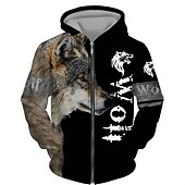 economico felpe con zip da uomo-Per uomo Animali Lupo Felpa con cappuccio Felpe Felpa Felpa con cappuccio a zip intera Manica lunga Felpa con cappuccio Con cappuccio Streetwear Stampa 3D Sportivo Giornaliero Sport Nero Marrone