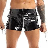 cheap Casual Shorts-Men&#039;s Casual Shorts Faux Leather Shorts Solid Colored Comfort Soft Home Casual Clubwear Sexy Wetlook Black