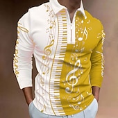 baratos Polo de música masculino-Festival de Música Homens Música Camisas Polo com zíper Camisa de golfe Manga Longa Camisas polo Camisas de colarinho Casual Roupas de férias Roupas para festivais Trajes de festa Impressão 3D Polo