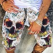 お買い得  男性用水泳パンツ-男性用 ボードショーツ スイムショーツ スイムトランク サマーショーツ ビーチショーツ ドローストリング 弾性ウエスト 3Dプリント グラフィック 高通気性 速乾性 ショート カジュアル 日常 祝日 ハワイアン ダークブラウン ブラック / ホワイト マイクロエラスティック