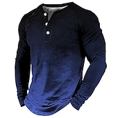 billiga Geometrisk-Herr Henleytröja T-shirts Vintage skjorta Mode Designer Bekväm Skjorta Grafisk Lutning Långärmad Skjorta Blå Röd Brun Utomhus Ledigt Dagligen Henley Vår &amp; Höst Kläder 3D-tryck S M L XL 2XL 3XL