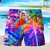 baratos Estampa Oceano-Homens oceano Estampas Abstratas Peixes Calção Justo de Natação Shorts de Natação Bermuda de Surf Cintura Média Havaiana Boho Casual Diário Feriado Com Cordão com forro de malha Cintura elástica