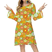 cheap Dresses-Hippie Retro Vintage 1970s Disco Dress Women&#039;s Costume Vintage Cosplay Party &amp; Evening Long Sleeve Dress Masquerade