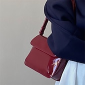 ieftine Genți Poștaș-Pentru femei Geantă Crossbody Piele lăcuită PU piele Birou Zilnic Impermeabil Respirabil Durabil Culoare solidă Negru Roșu-aprins
