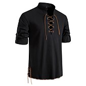 Χαμηλού Κόστους Business Casual-Ανδρικά λινό πουκάμισο Καλοκαιρινό πουκάμισο Casual πουκάμισο Πουκάμισο παραλίας Διακοπών Διακοπές Καθημερινά Γαλάζιο Μαύρο Χακί Σκούρο γκρι Κοντομάνικο Όρθιος γιακάς Ρούχα