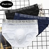 cheap Men&#039;s Briefs Underwear-Men&#039;s 2packs Briefs Brief Underwear 95% Cotton Washable Comfortable Letter Low Rise Black White